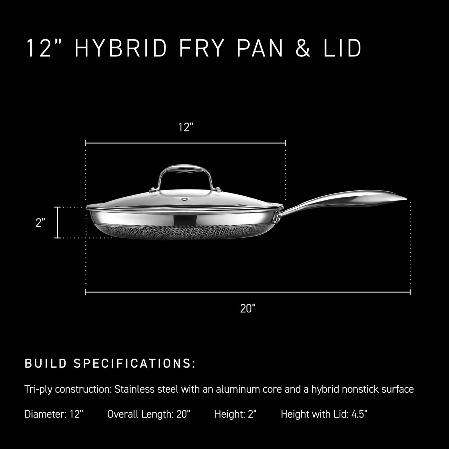 HexClad Hybrid Nonstick 25 cm Frying Pan with Tempered Glass Lid, Stay-Cool Handle, Dishwasher-Friendly, Oven-Safe Up to 480°C, Induction Ready, Compatible with All Cooktops