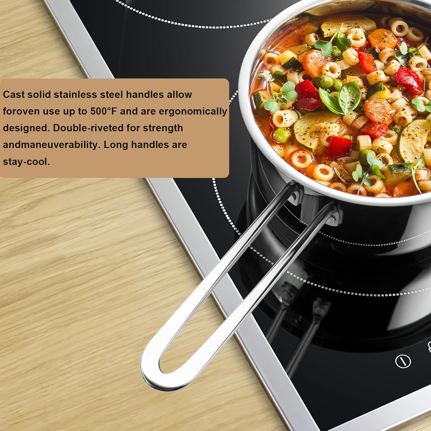Stainless Steel Pots and Pans Set, 7-Piece Kitchen Cookware Sets with Glass Lids, Stay-Cool Handle, Oven Safe, Works with Induction, Electric and Gas Cooktops