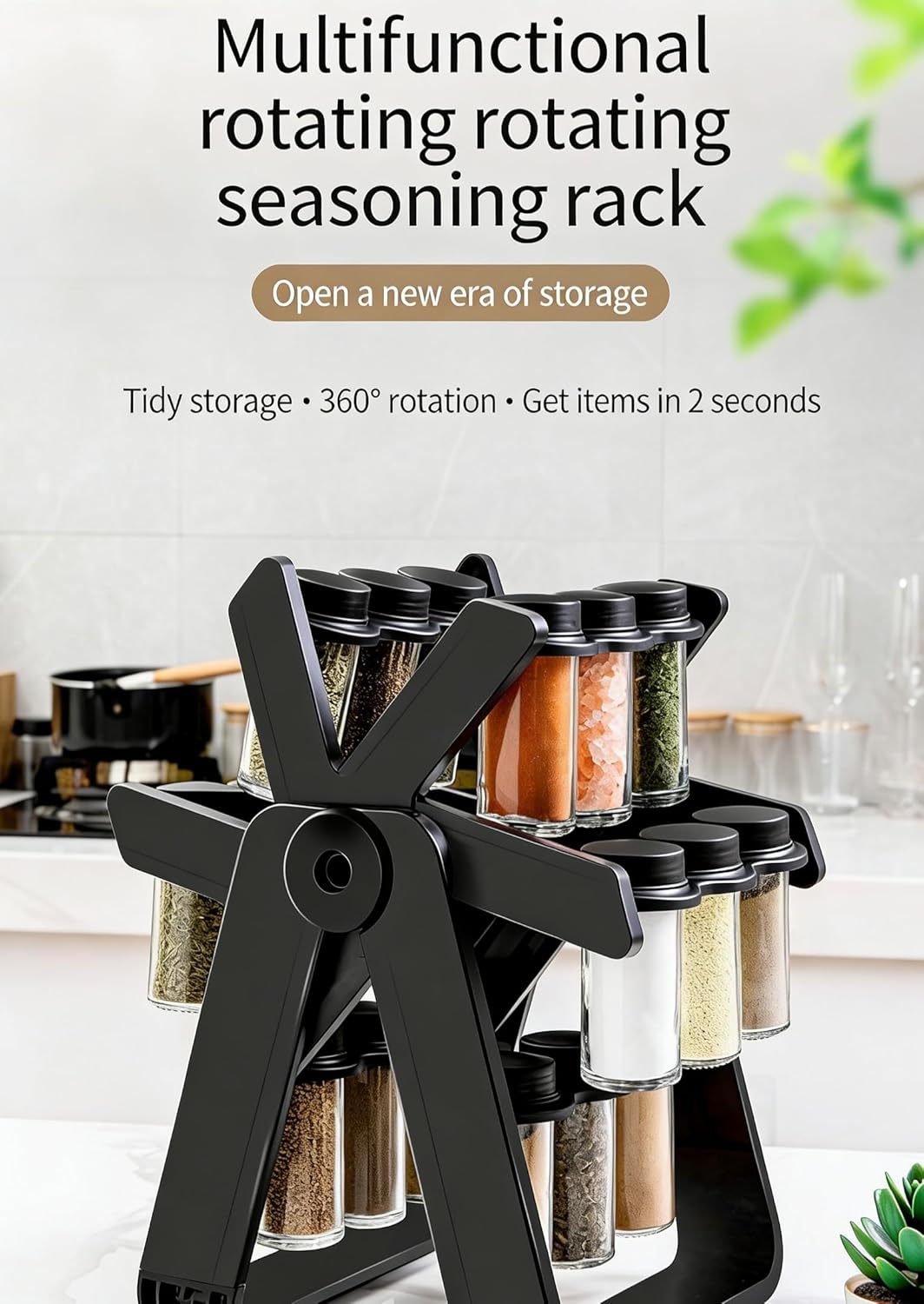 18 in 1 Rotating Spice Rack, Ferris Wheel-Shaped Spice Organizer with 18 Glass Jars - Large Capacity, Stable and Heavy-Duty for Kitchen Countertop, Easy Access (Ferris wheel Shape)
