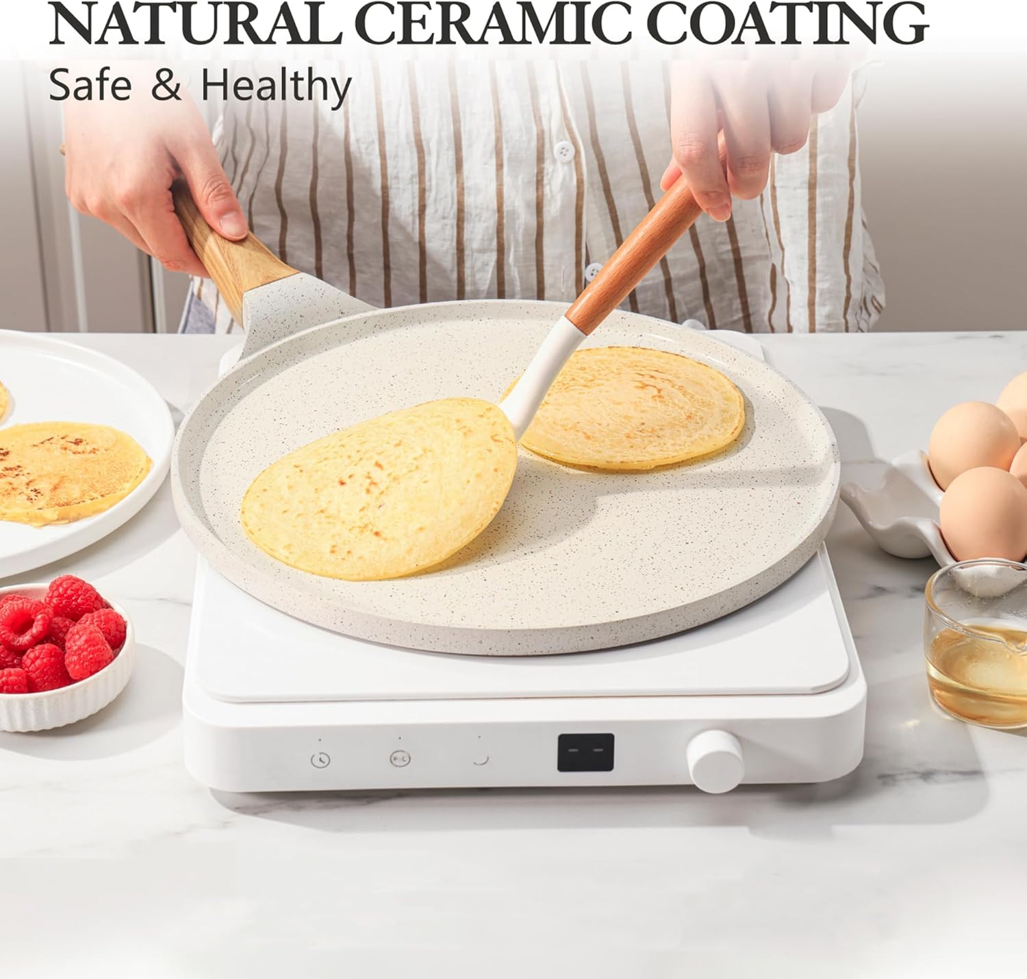 SENSARTE Nonstick Crepe Pan, Swiss Granite Coating Dosa Pan Pancake Flat Skillet Tawa Griddle 10-Inch with Stay-Cool Handle, Induction Compatible, PFOA Free