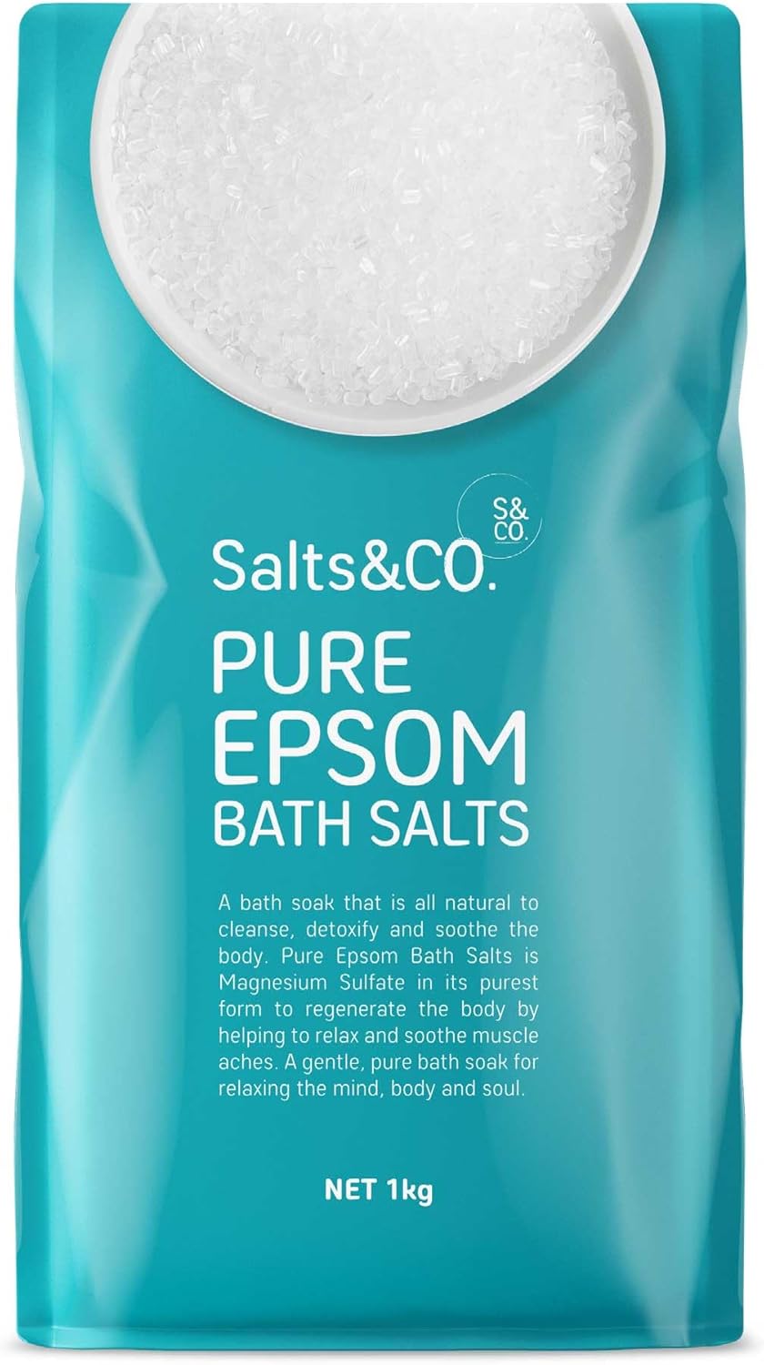 Salts & Co. Pure Epsom Bath Salts 1kg | Unscented Magnesium Sulphate Soaking Salts for Bath & Foot Soaks