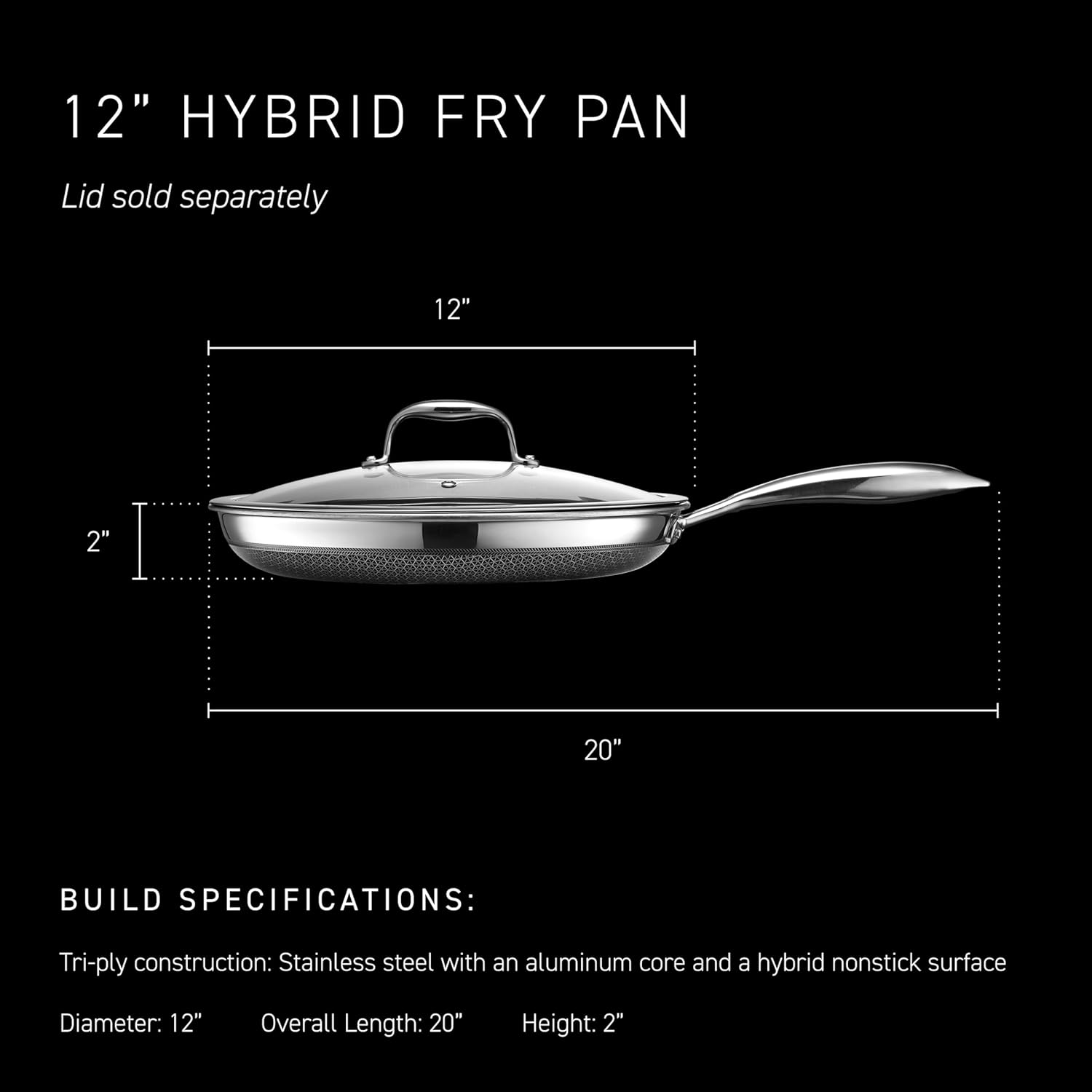 HexClad Hybrid Nonstick 25 cm Frying Pan with Tempered Glass Lid, Stay-Cool Handle, Dishwasher-Friendly, Oven-Safe Up to 480°C, Induction Ready, Compatible with All Cooktops