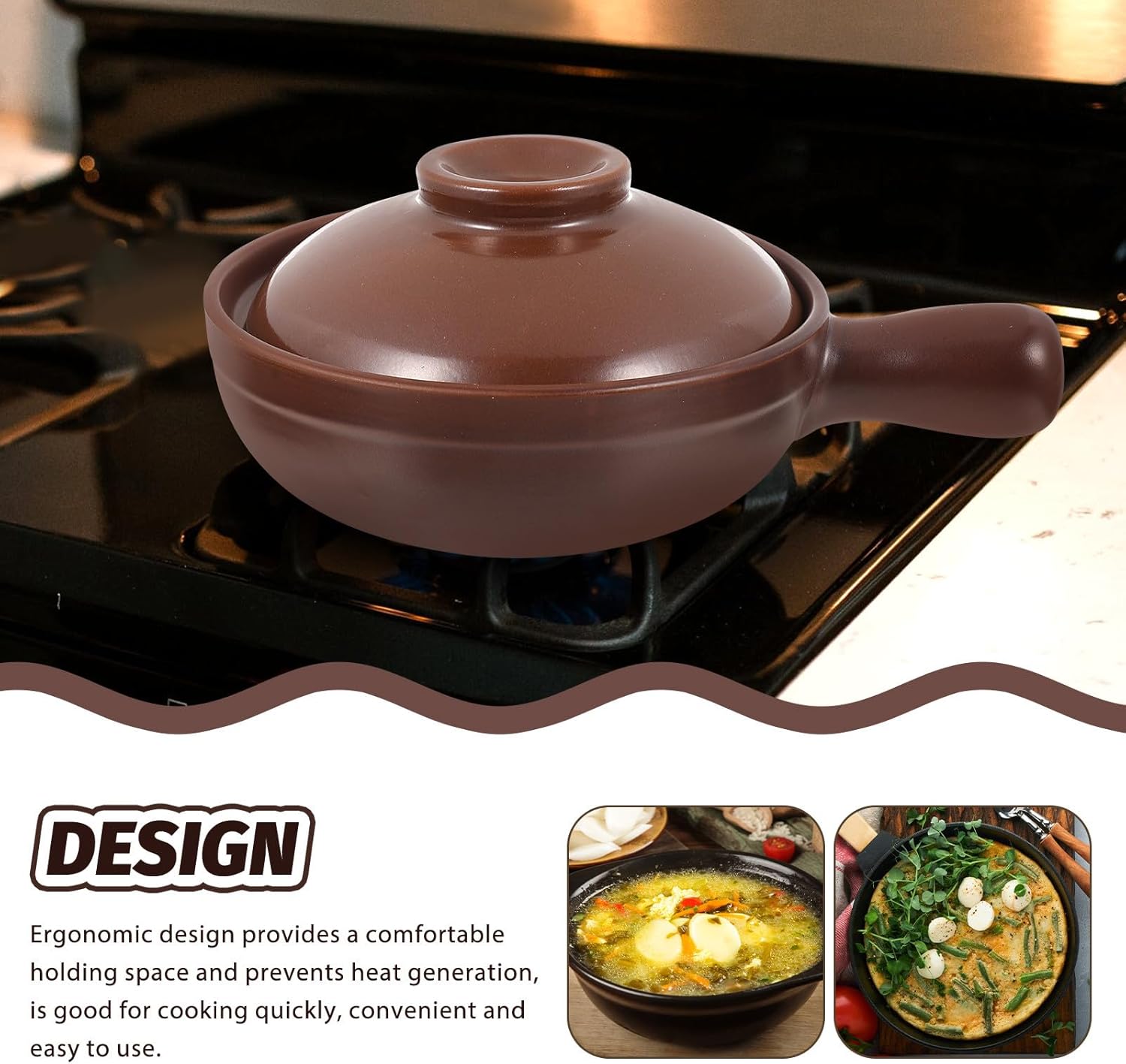 SOIMISS Casserole Pot Stove Cooking Pot with Handle Ceramic High Temperature Resistance Brown for Home Kitchen Essentials for Soup and Stewing
