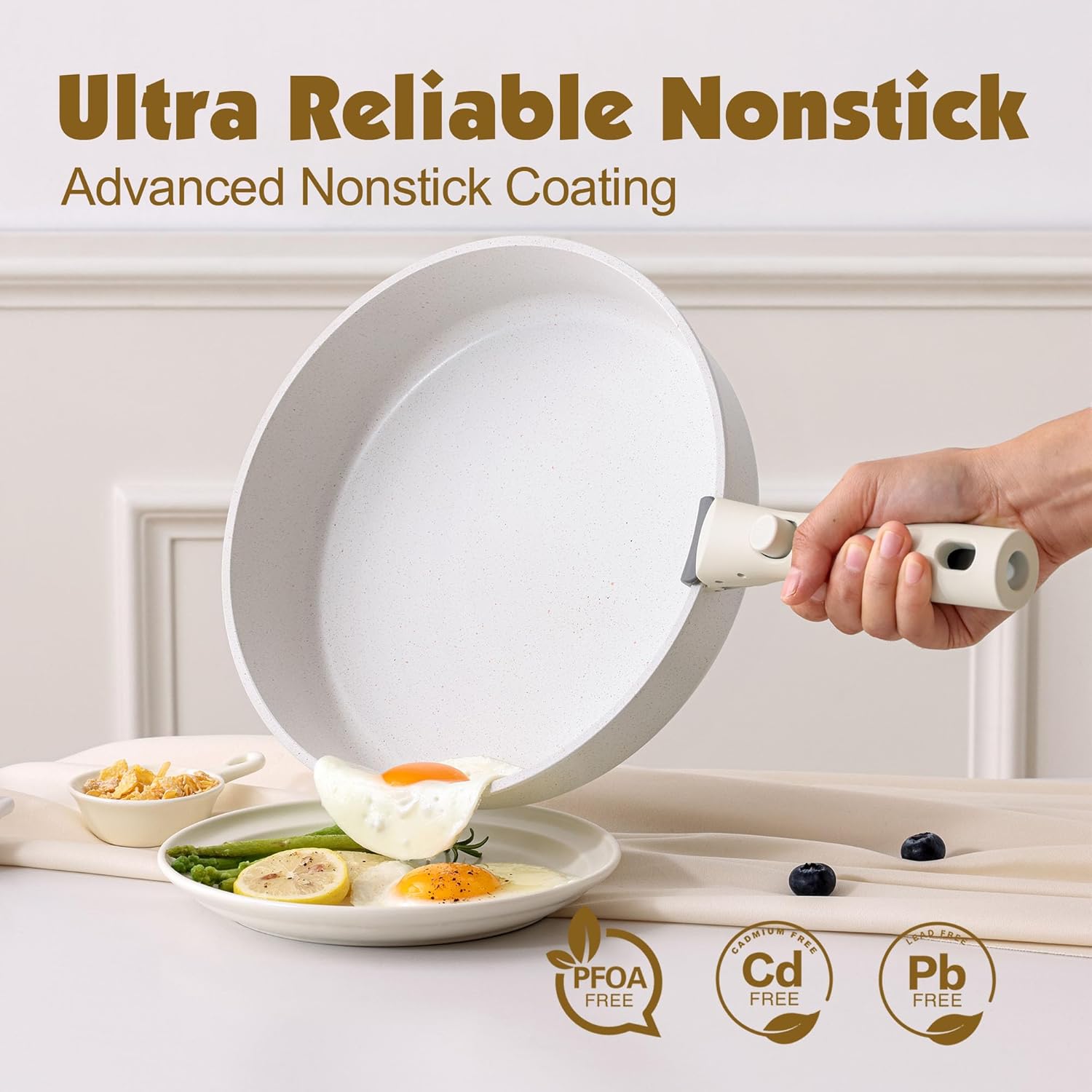 SENSARTE 17 Piece Pots and Pans Set, Nonstick Detachable Handle Cookware, Induction Kitchen Cookware Set with Removable Handle, Healthy Non Stick RV Cookware, Dishwasher ＆ Oven Safe, (Black)