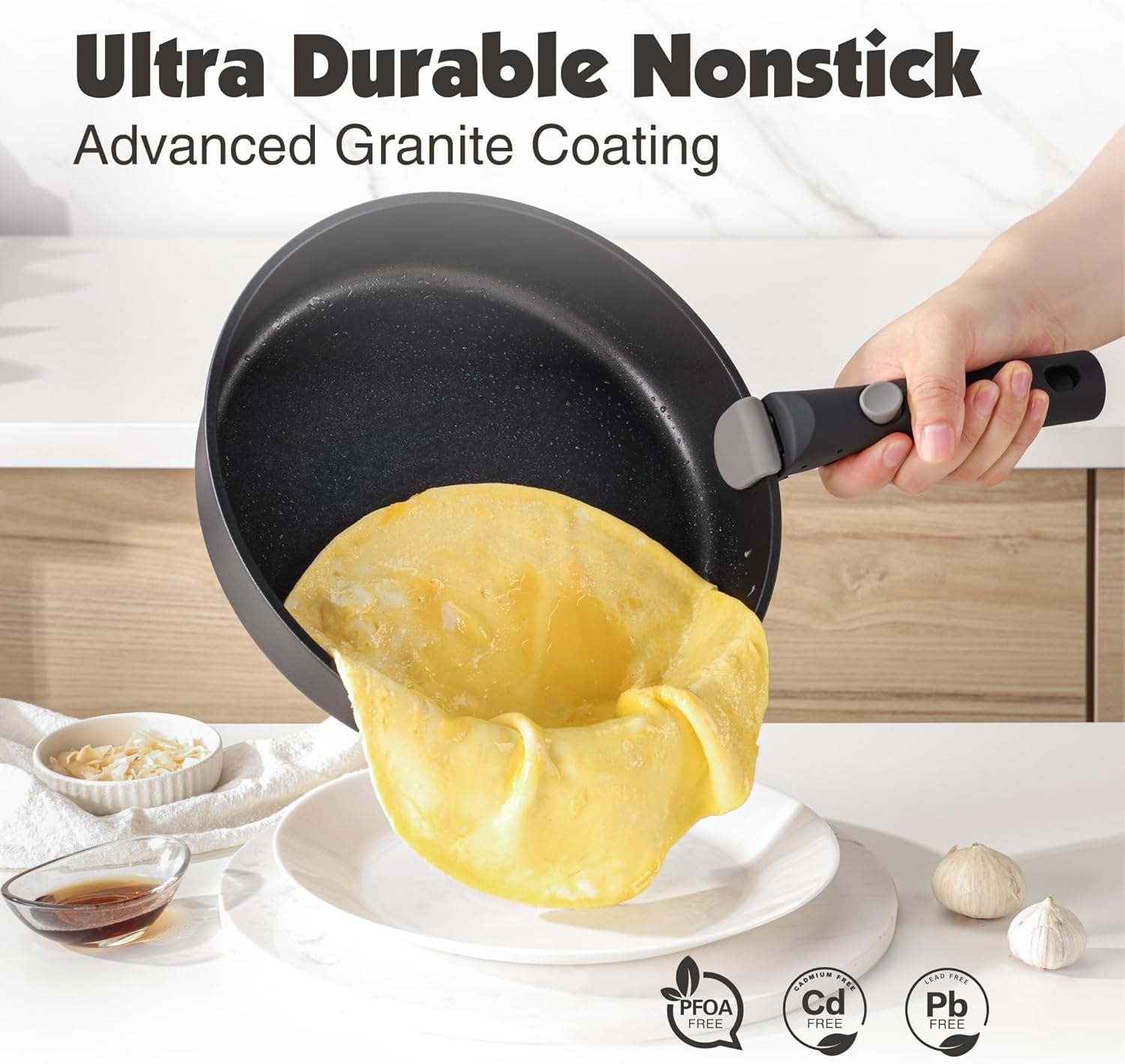 SENSARTE 17 Piece Pots and Pans Set, Nonstick Detachable Handle Cookware, Induction Kitchen Cookware Set with Removable Handle, Healthy Non Stick RV Cookware, Dishwasher ＆ Oven Safe, (Black)