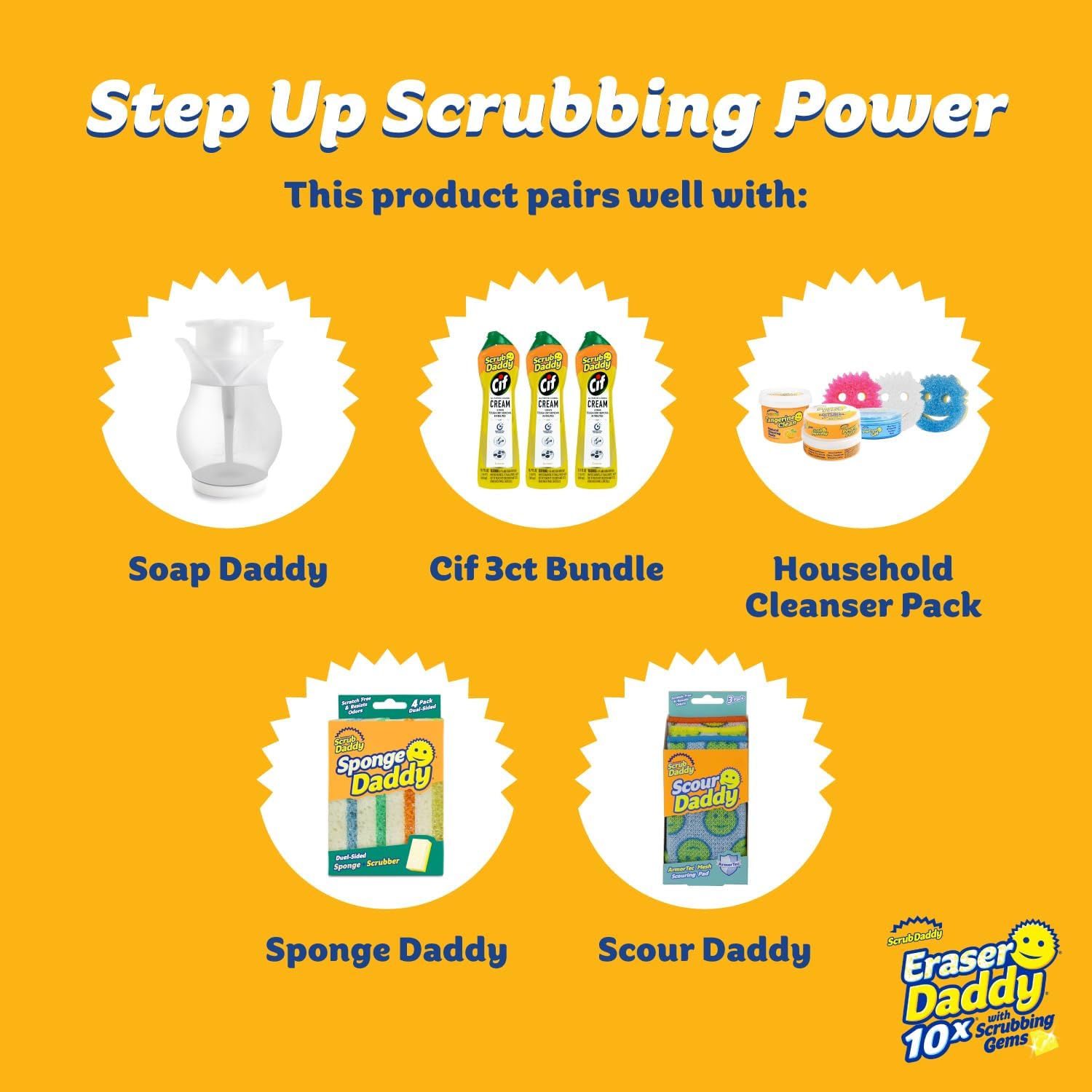 Scrub Daddy Eraser Daddy 10x with Scrubbing Gems - 2 Pack - Dual-Sided Scrubber and Eraser, Lasts 10x Longer - Ergonomic Design, Multi-Surface Use