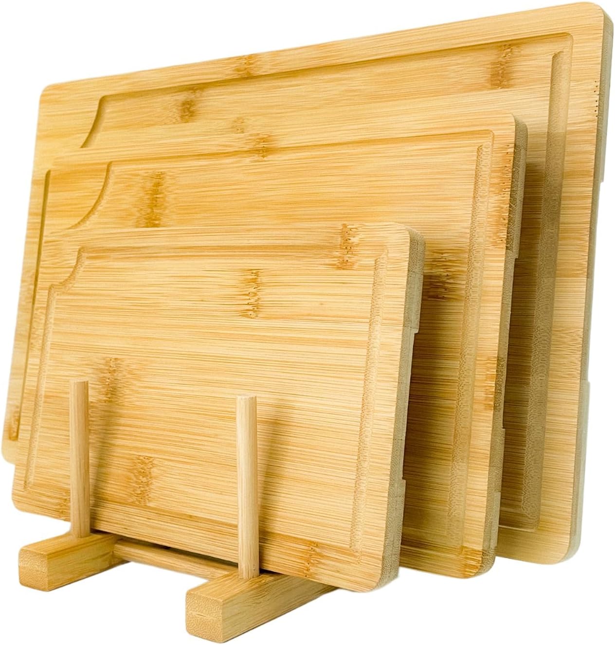 OKUYOSHI Wooden Chopping Board Set of 3, 1.5cm Thickness Bamboo Cutting Boards, Mats & Sets with Holder
