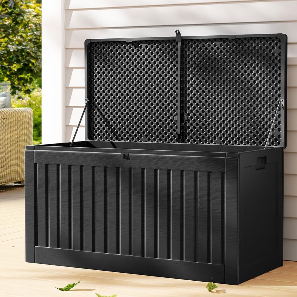 Gardeon Outdoor Storage Box Container Cabinet Bench, 270L Large Lockable Tool Toy Deck Boxes Chest Garden Shed Storages Ottoman Chair Seat Patio Indoor Furniture, Perfect for Water-Resistant Black