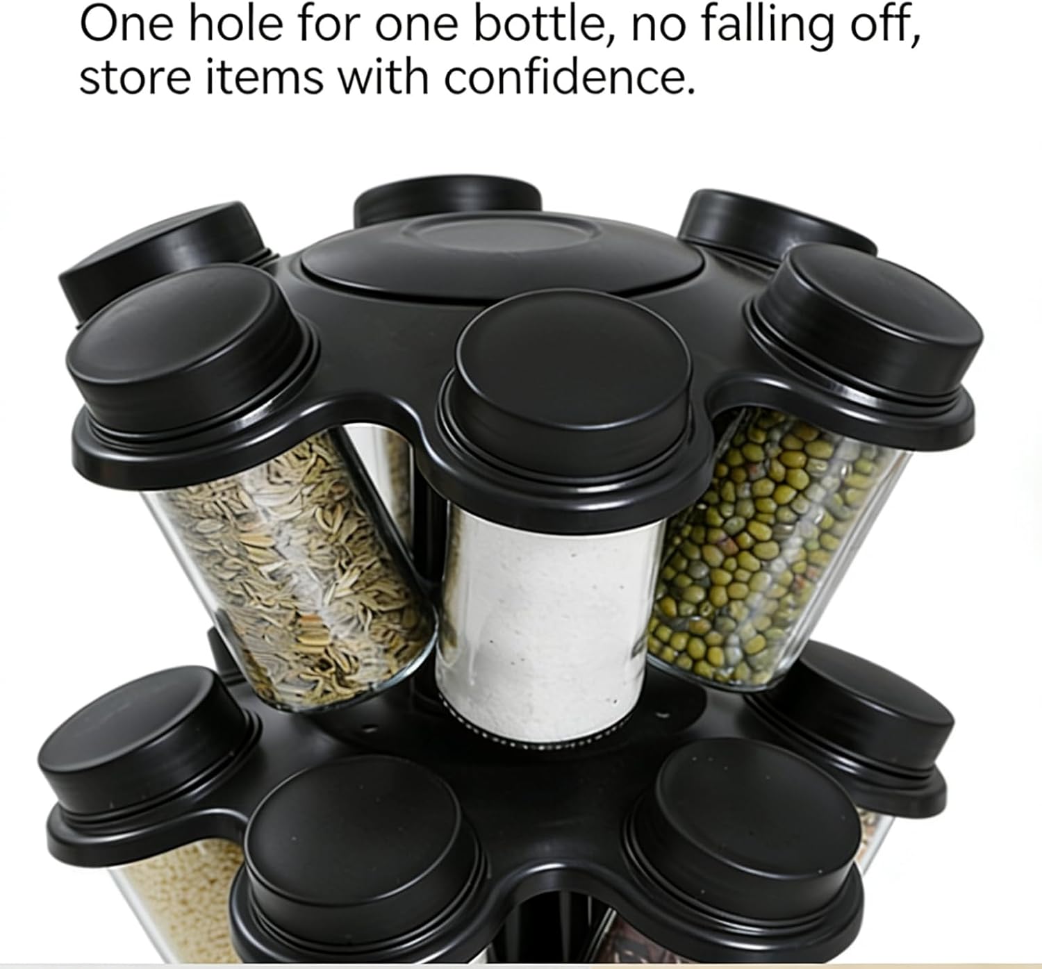 18 in 1 Rotating Spice Rack, Ferris Wheel-Shaped Spice Organizer with 18 Glass Jars - Large Capacity, Stable and Heavy-Duty for Kitchen Countertop, Easy Access (Ferris wheel Shape)