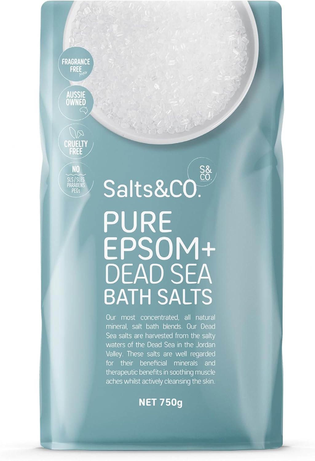 Salts & Co. Pure Epsom & Dead Sea Salts 750g | Unscented Magnesium Sulphate & Mineral Bath Salts for Bath & Foot Soaks, Home Spa & Self-Care Routines