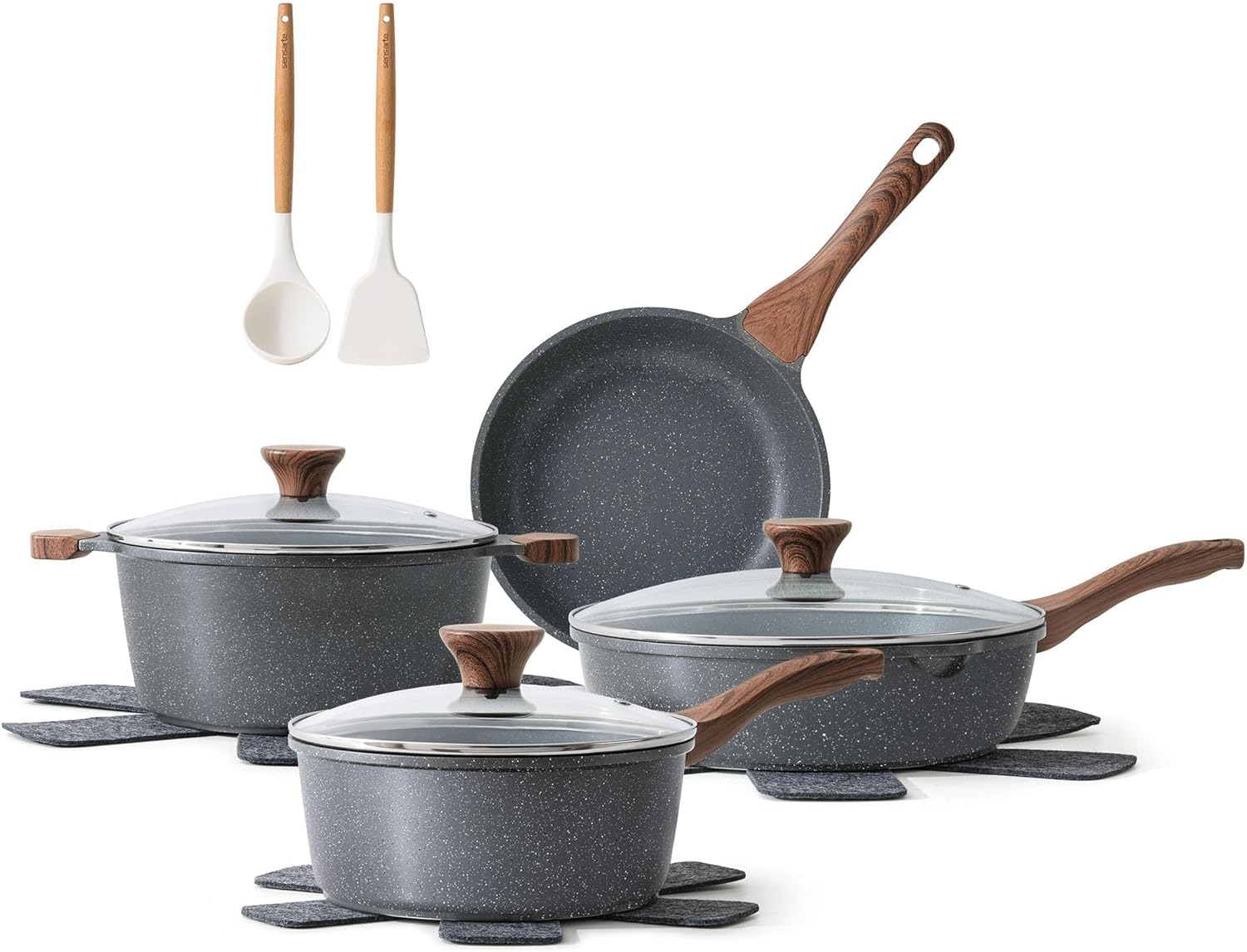 SENSARTE Nonstick Ceramic Cookware Set 13-Piece, Healthy Pots and Pans Set, Non-Toxic Kitchen Cooking Set with Stay-Cool Handles, Silicone Tools and Pot Protectors