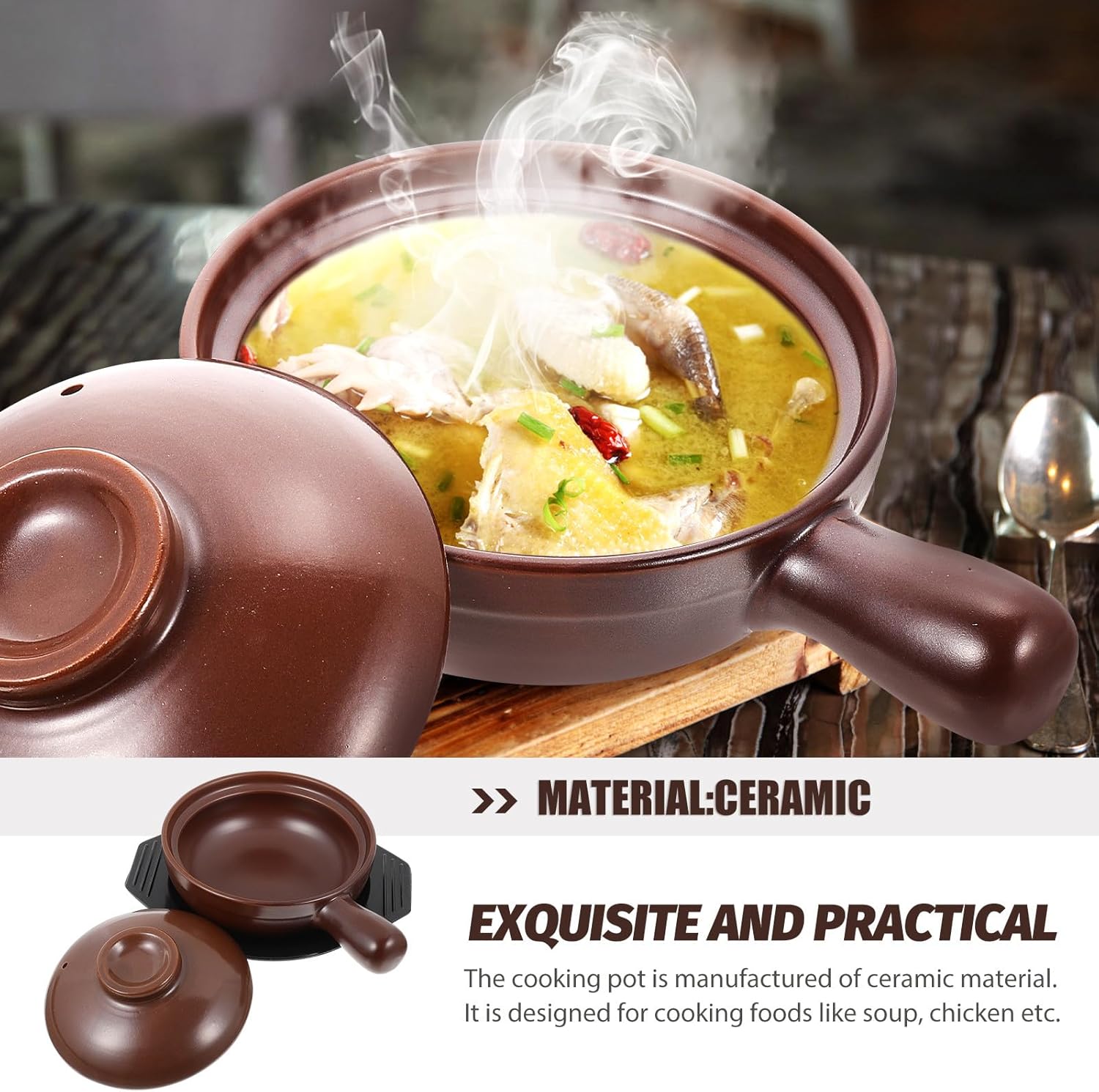 SOIMISS Casserole Pot Stove Cooking Pot with Handle Ceramic High Temperature Resistance Brown for Home Kitchen Essentials for Soup and Stewing