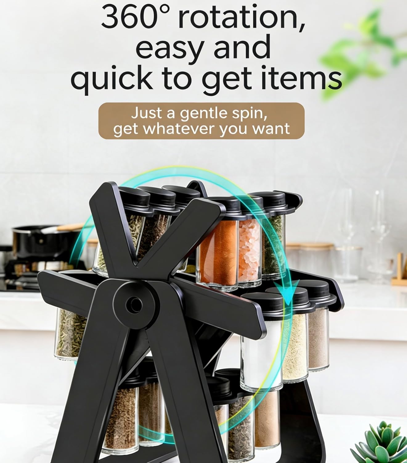 18 in 1 Rotating Spice Rack, Ferris Wheel-Shaped Spice Organizer with 18 Glass Jars - Large Capacity, Stable and Heavy-Duty for Kitchen Countertop, Easy Access (Ferris wheel Shape)