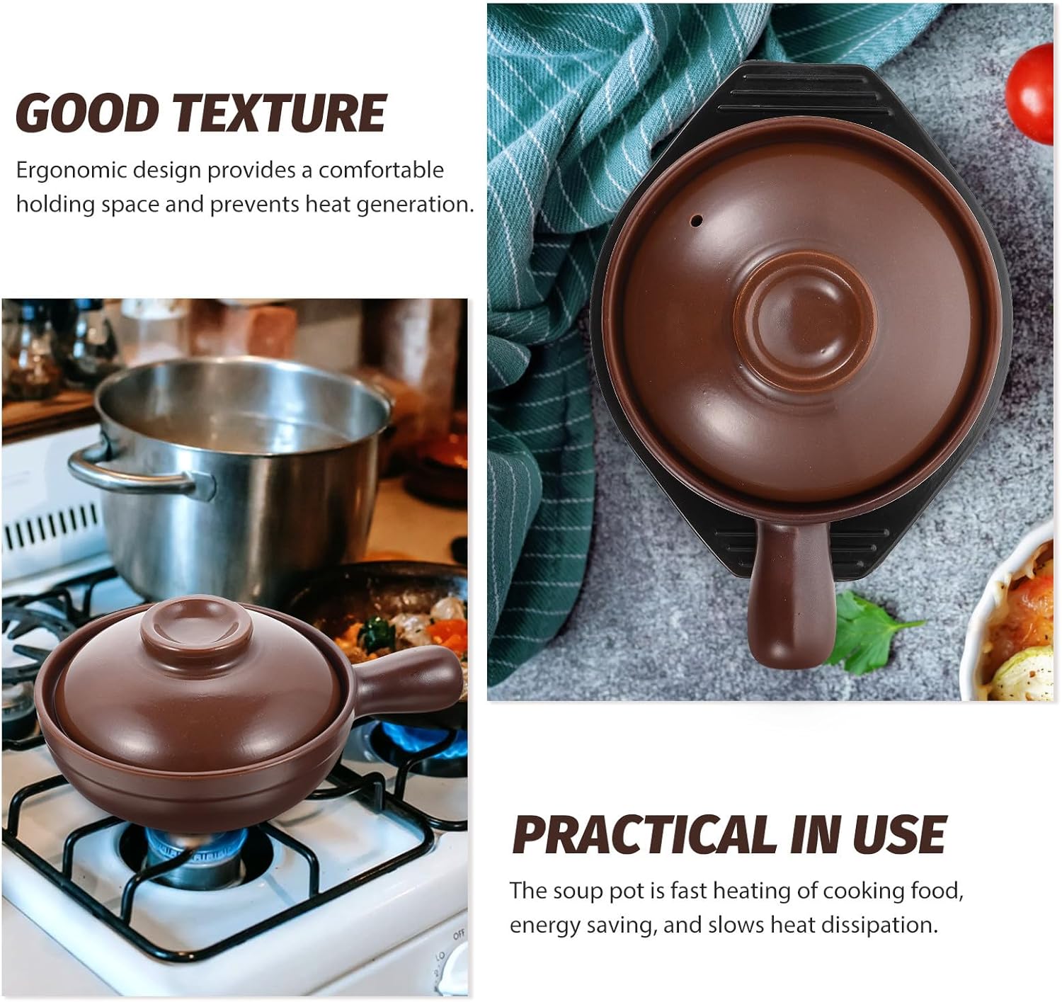 SOIMISS Casserole Pot Stove Cooking Pot with Handle Ceramic High Temperature Resistance Brown for Home Kitchen Essentials for Soup and Stewing