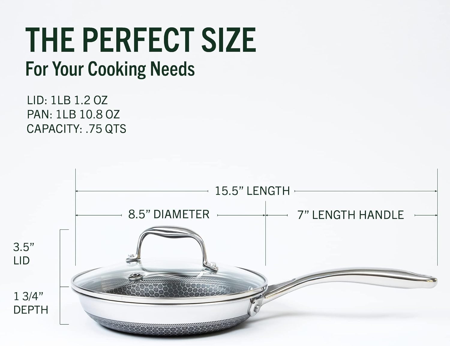 HexClad Hybrid Nonstick 25 cm Frying Pan with Tempered Glass Lid, Stay-Cool Handle, Dishwasher-Friendly, Oven-Safe Up to 480°C, Induction Ready, Compatible with All Cooktops
