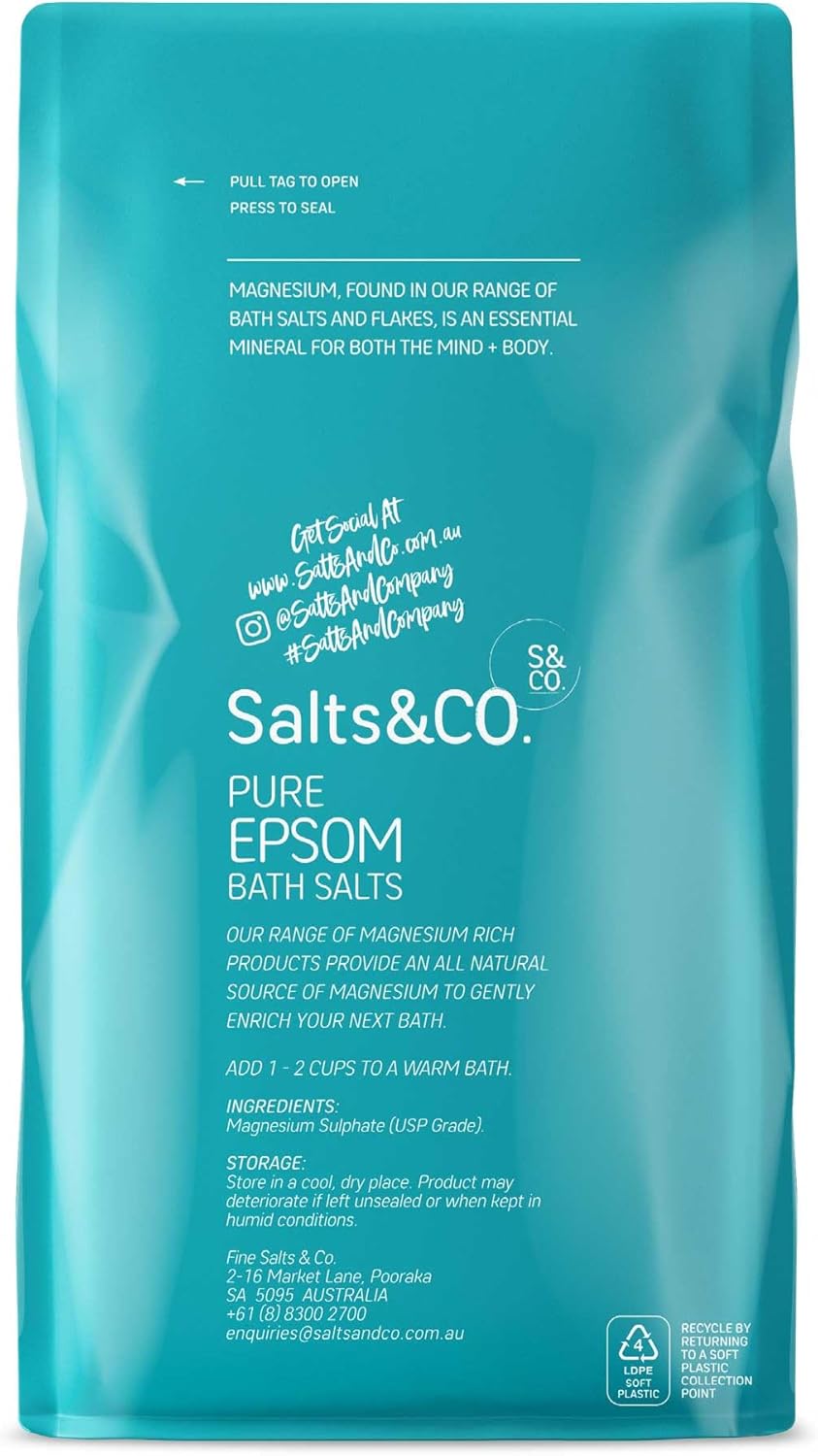 Salts & Co. Pure Epsom Bath Salts 1kg | Unscented Magnesium Sulphate Soaking Salts for Bath & Foot Soaks
