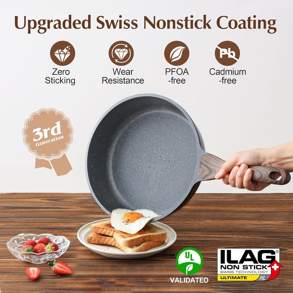SENSARTE Nonstick Ceramic Cookware Set 13-Piece, Healthy Pots and Pans Set, Non-Toxic Kitchen Cooking Set with Stay-Cool Handles, Silicone Tools and Pot Protectors