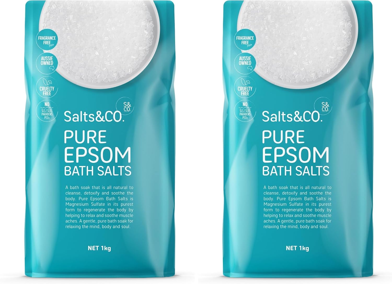 Salts & Co. Pure Epsom Bath Salts 1kg | Unscented Magnesium Sulphate Soaking Salts for Bath & Foot Soaks