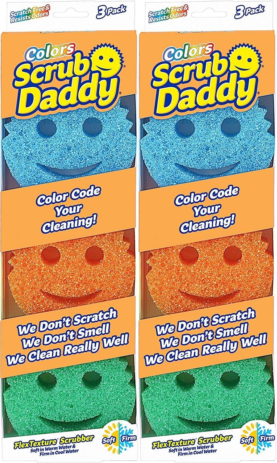 Scrub Daddy Colors 6 Pack - Vibrant Colour Scrub Daddy - Soft in Warm Water, Firm in Cold Water for Tough Cleaning - Colour Coded Cleaning