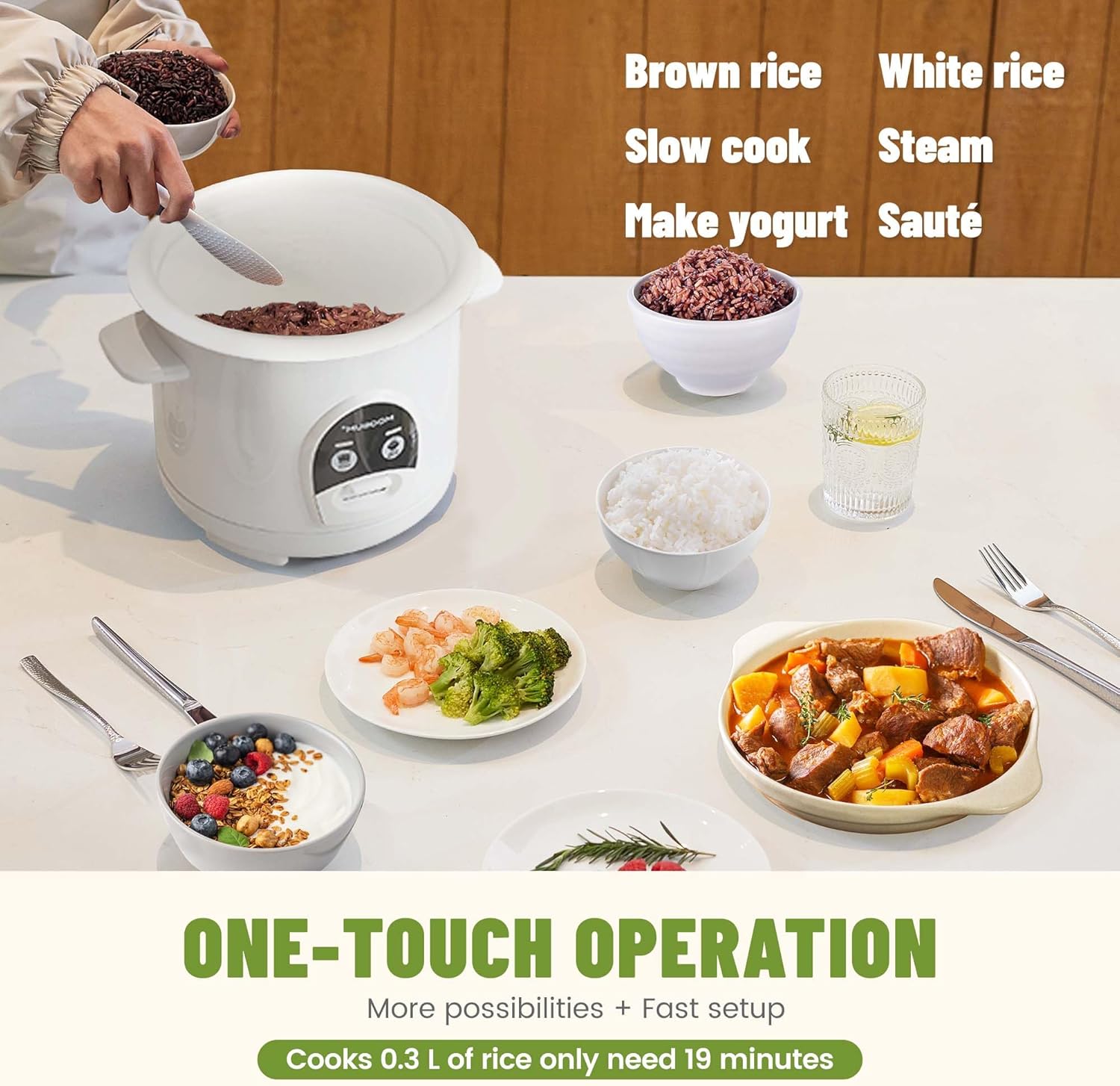 Rice Cooker with One Touch,0.6L-3 cup,For 1-3 People,Fast Cooking Without Burning,Removable Non-Stick Coating incl,Keep-Warm 24h