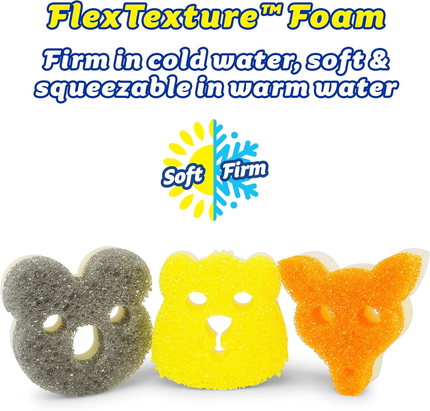 Scrub Daddy Scrub Mommy Aussie Shapes 3 Pack - Limited Edition Grey Koala, Yellow Quokka, Orange Kangaroo - One Side for Scrubbing, The Other for Mopping Up