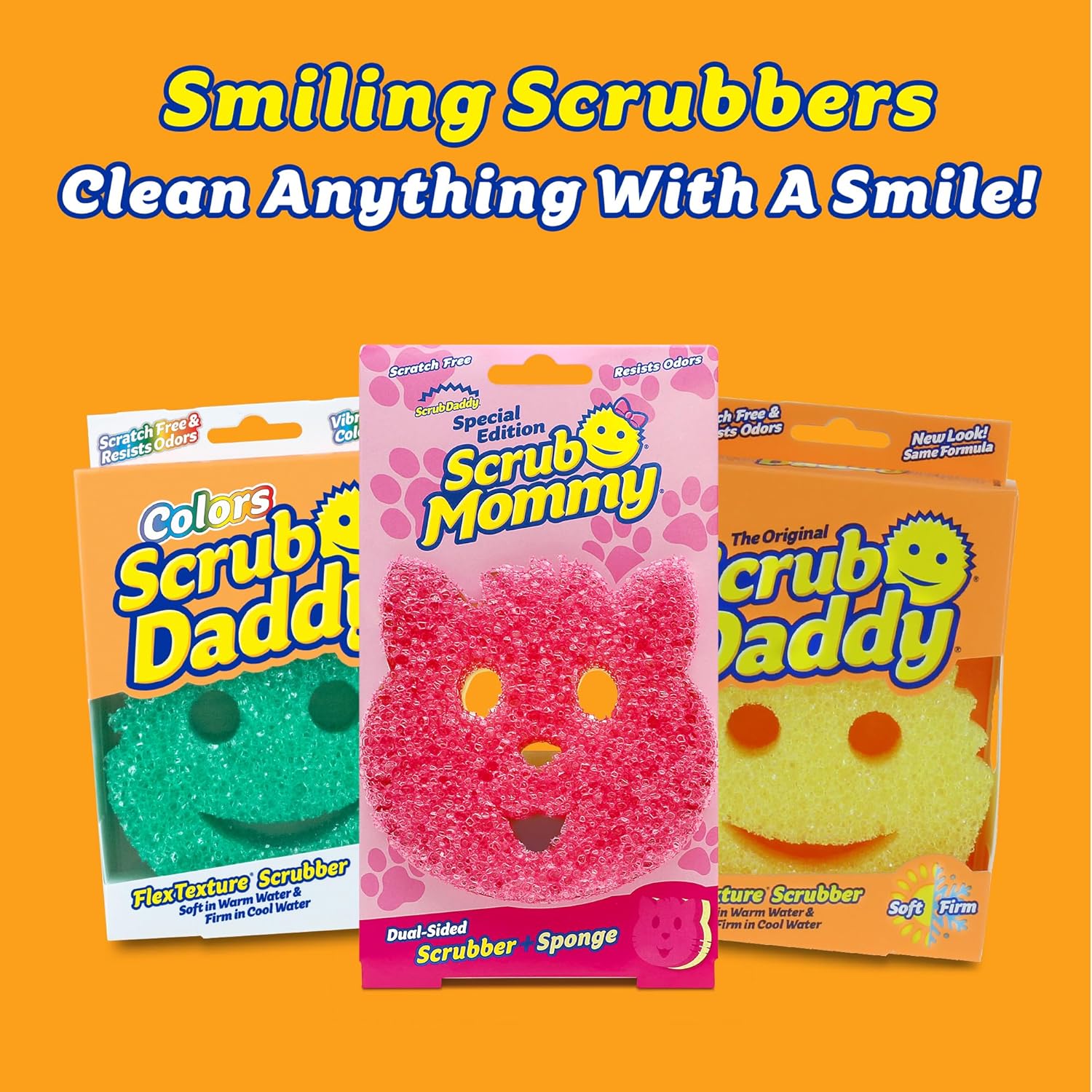 Scrub Daddy Scrub Mommy Aussie Shapes 3 Pack - Limited Edition Grey Koala, Yellow Quokka, Orange Kangaroo - One Side for Scrubbing, The Other for Mopping Up