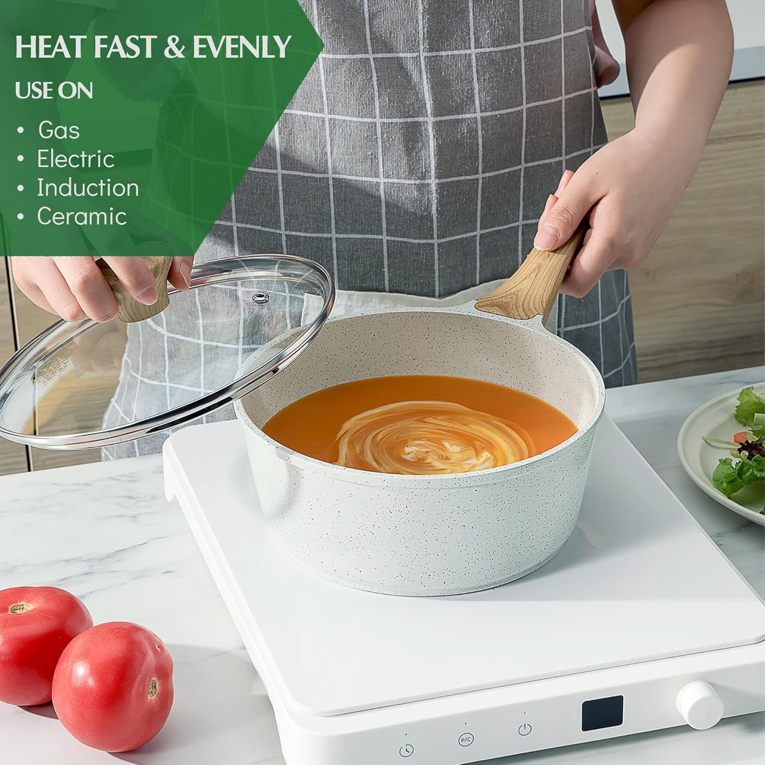 SENSARTE Nonstick Ceramic Cookware Set 13-Piece, Healthy Pots and Pans Set, Non-Toxic Kitchen Cooking Set with Stay-Cool Handles, Silicone Tools and Pot Protectors