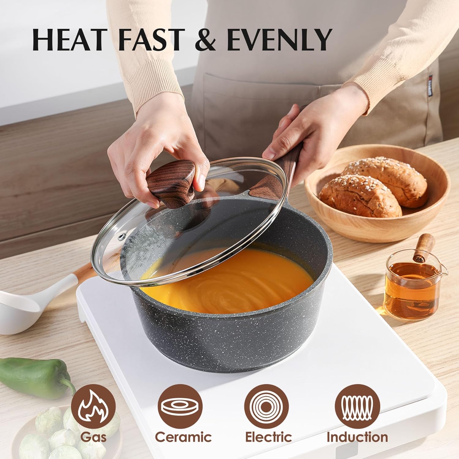 SENSARTE Nonstick Ceramic Cookware Set 13-Piece, Healthy Pots and Pans Set, Non-Toxic Kitchen Cooking Set with Stay-Cool Handles, Silicone Tools and Pot Protectors