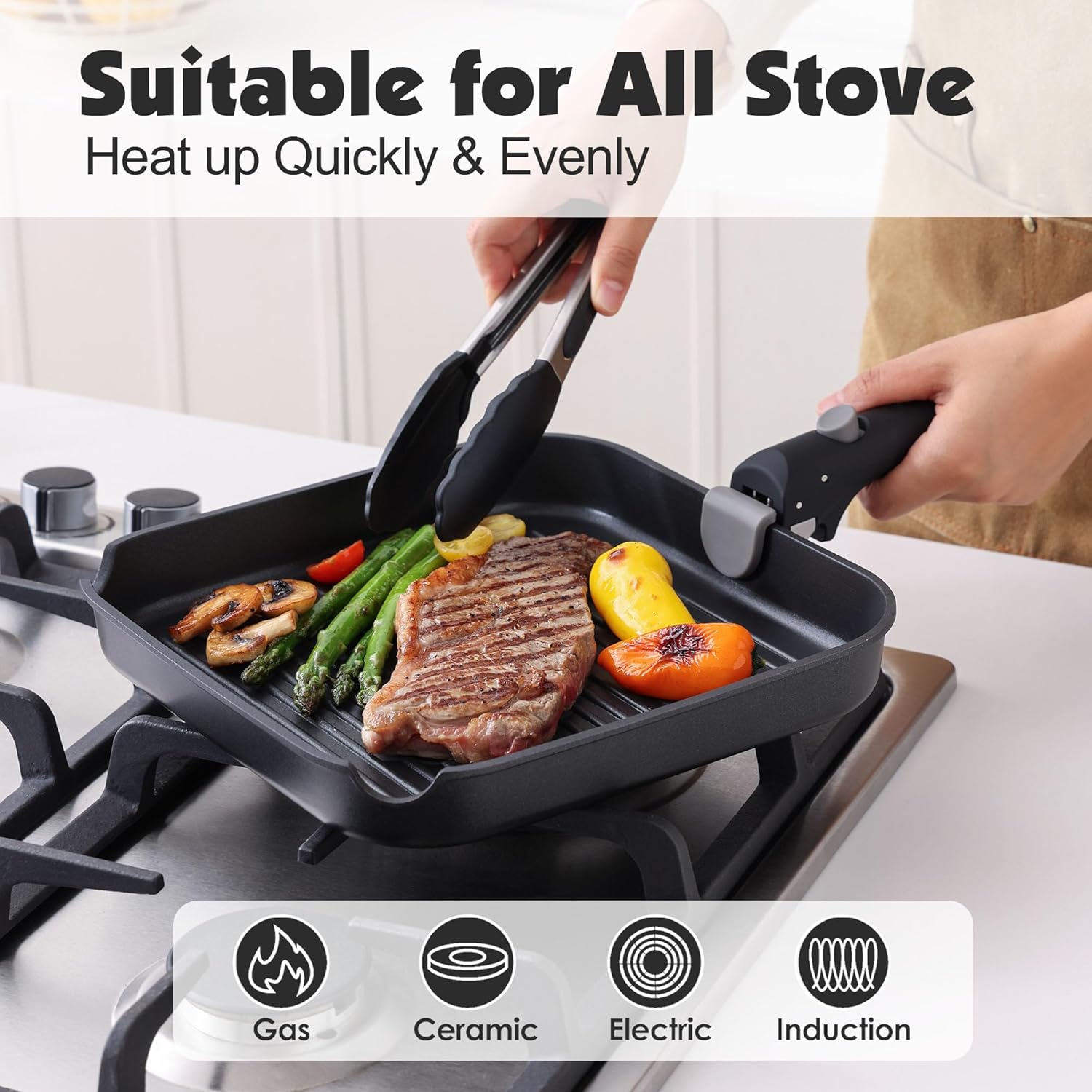 SENSARTE 17 Piece Pots and Pans Set, Nonstick Detachable Handle Cookware, Induction Kitchen Cookware Set with Removable Handle, Healthy Non Stick RV Cookware, Dishwasher ＆ Oven Safe, (Black)