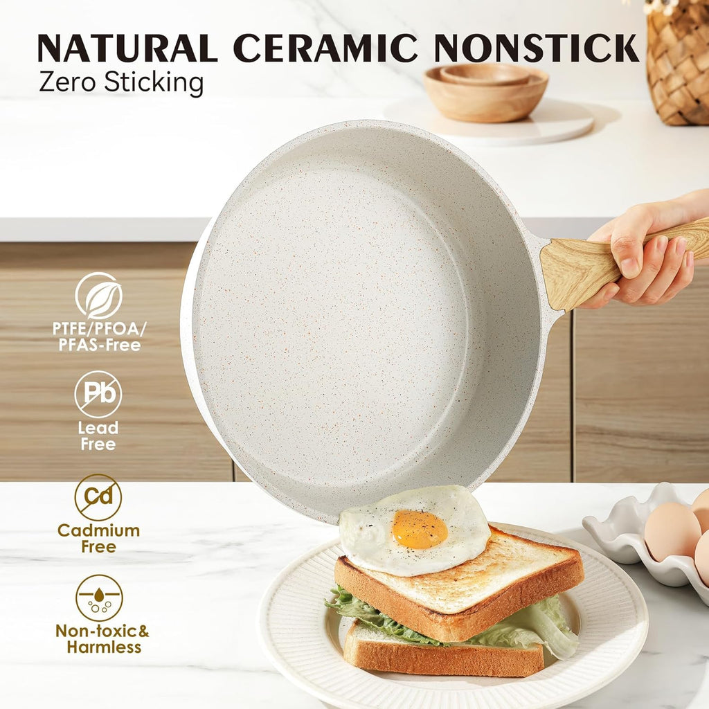 SENSARTE Nonstick Ceramic Cookware Set 13-Piece, Healthy Pots and Pans Set, Non-Toxic Kitchen Cooking Set with Stay-Cool Handles, Silicone Tools and Pot Protectors