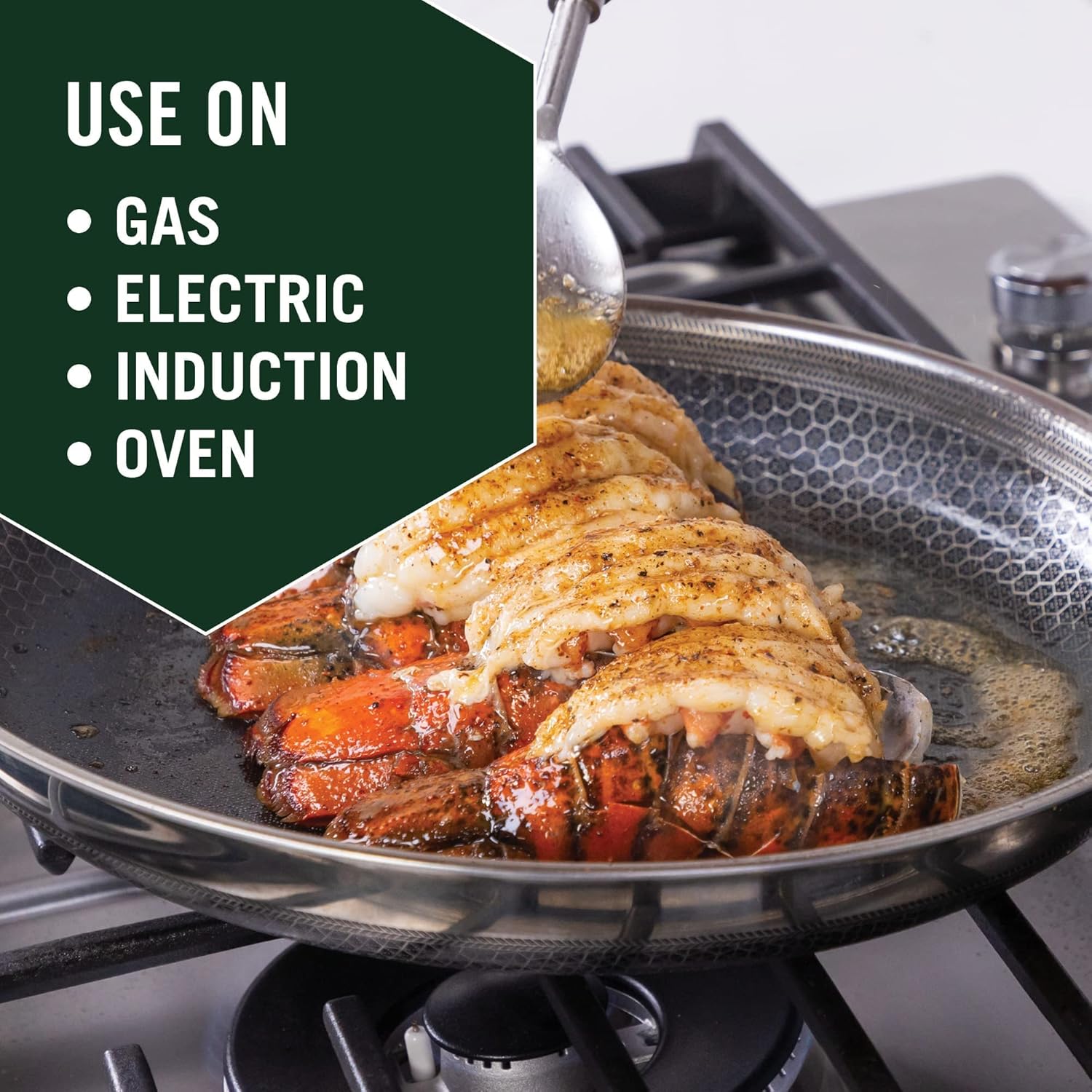 HexClad Hybrid Nonstick 25 cm Frying Pan with Tempered Glass Lid, Stay-Cool Handle, Dishwasher-Friendly, Oven-Safe Up to 480°C, Induction Ready, Compatible with All Cooktops
