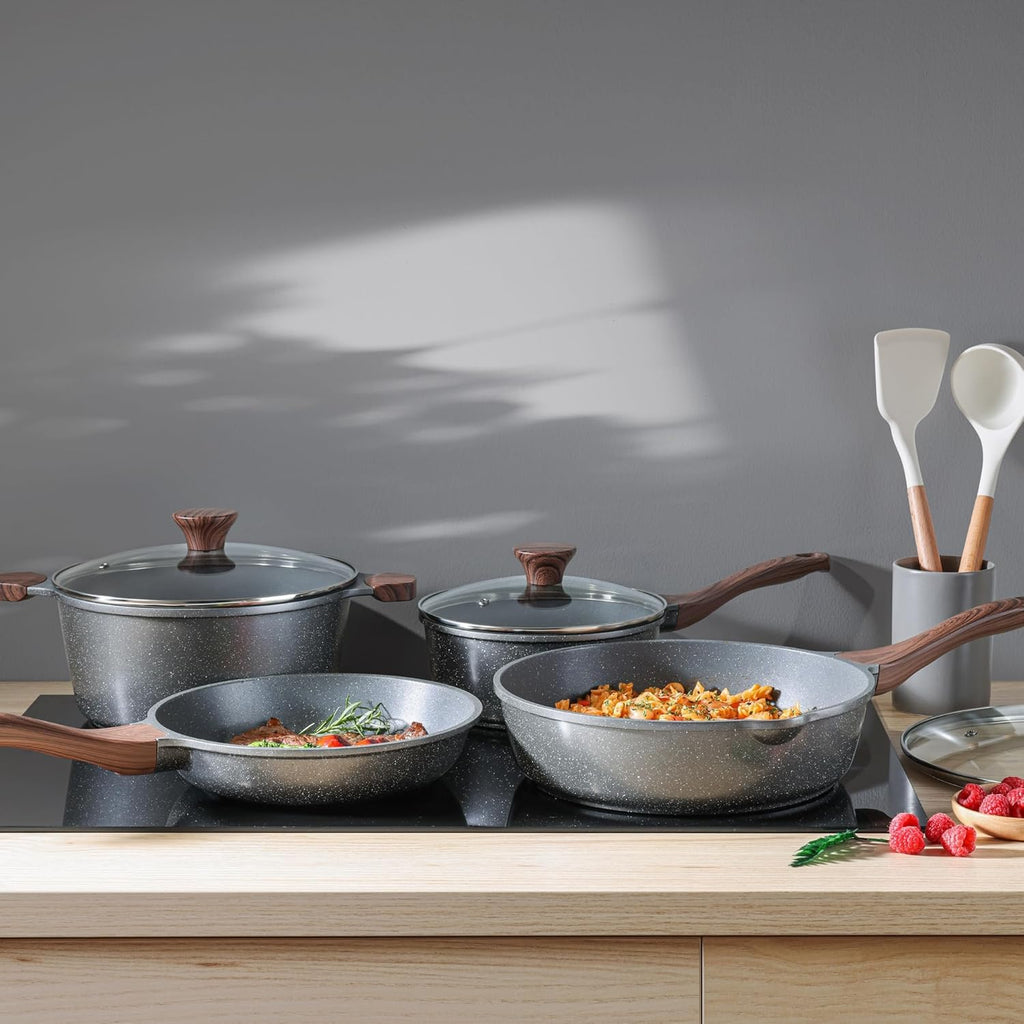 SENSARTE Nonstick Ceramic Cookware Set 13-Piece, Healthy Pots and Pans Set, Non-Toxic Kitchen Cooking Set with Stay-Cool Handles, Silicone Tools and Pot Protectors