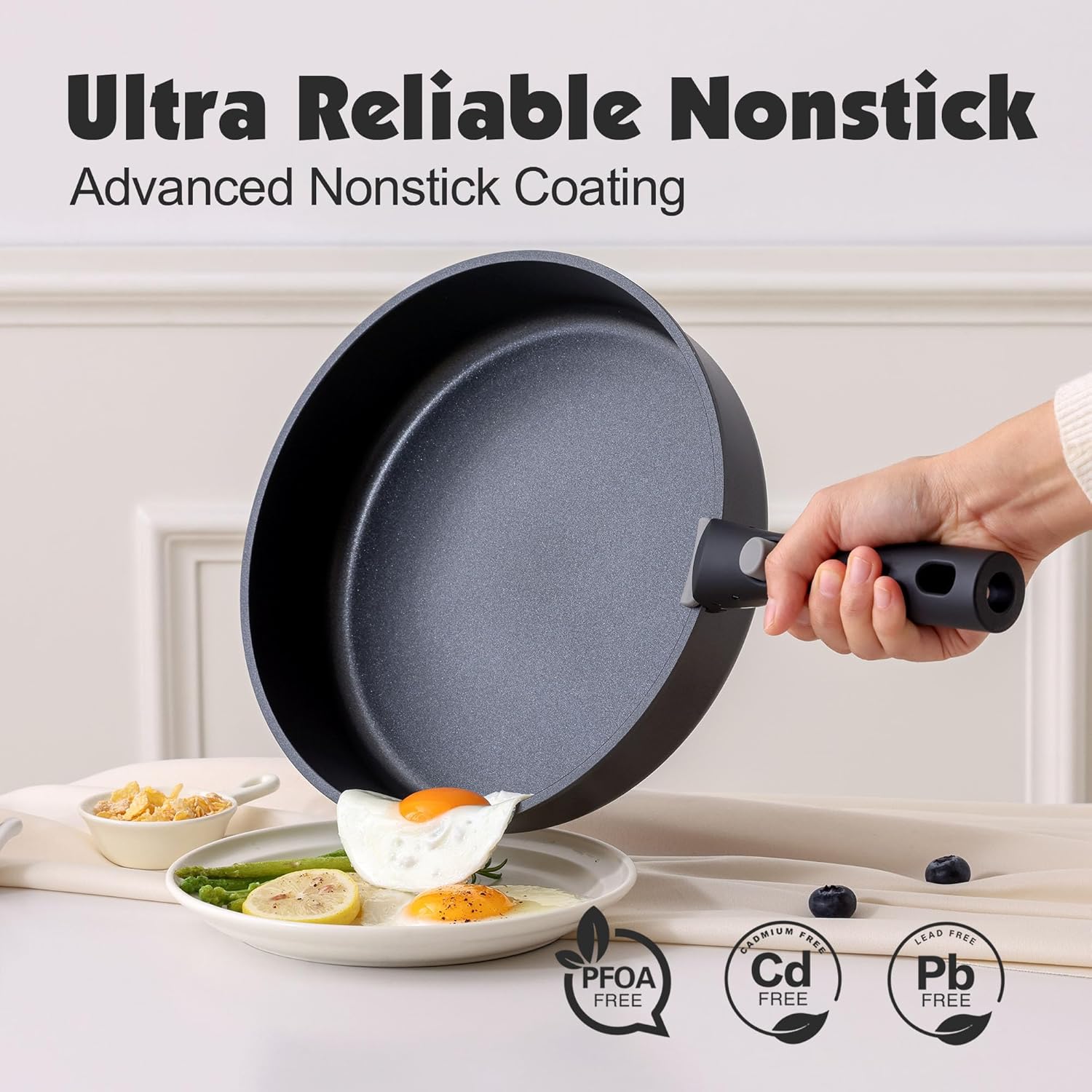 SENSARTE 17 Piece Pots and Pans Set, Nonstick Detachable Handle Cookware, Induction Kitchen Cookware Set with Removable Handle, Healthy Non Stick RV Cookware, Dishwasher ＆ Oven Safe, (Black)