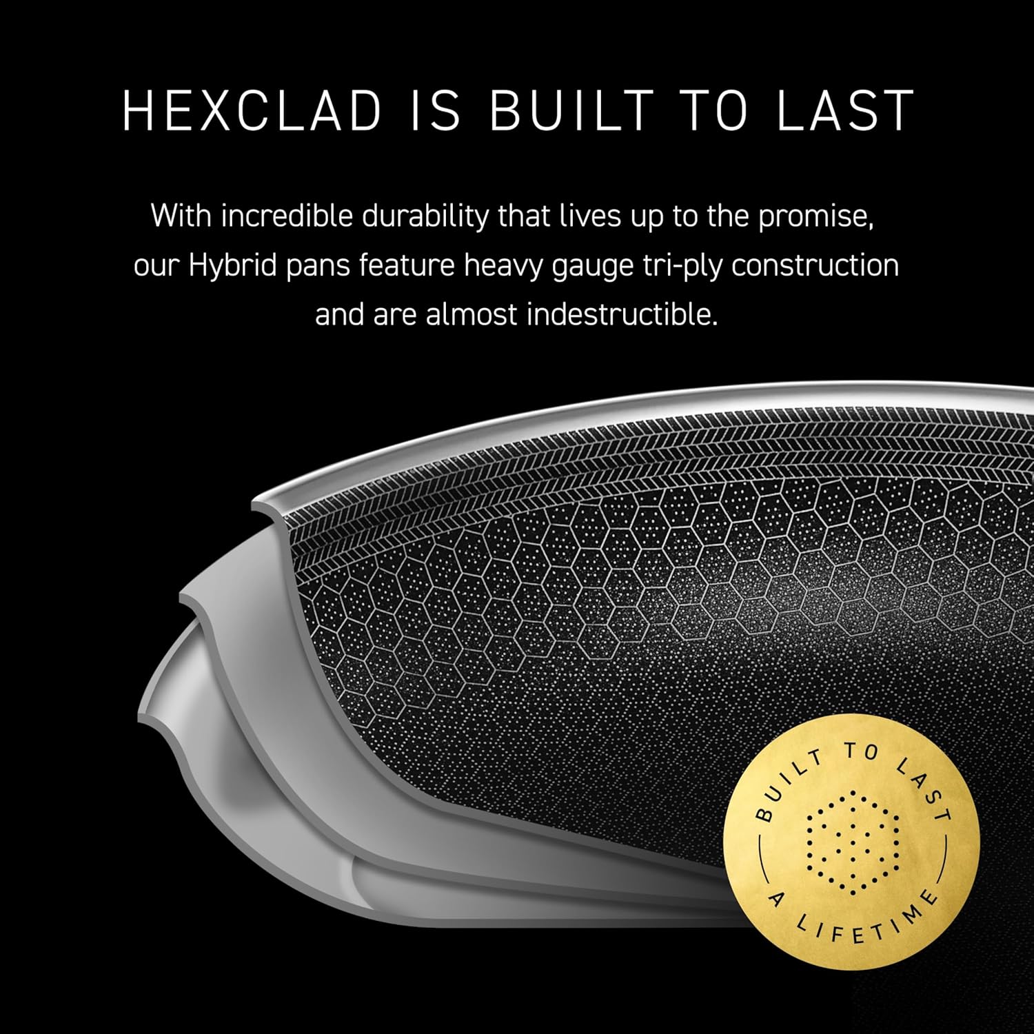 HexClad Hybrid Nonstick 25 cm Frying Pan with Tempered Glass Lid, Stay-Cool Handle, Dishwasher-Friendly, Oven-Safe Up to 480°C, Induction Ready, Compatible with All Cooktops