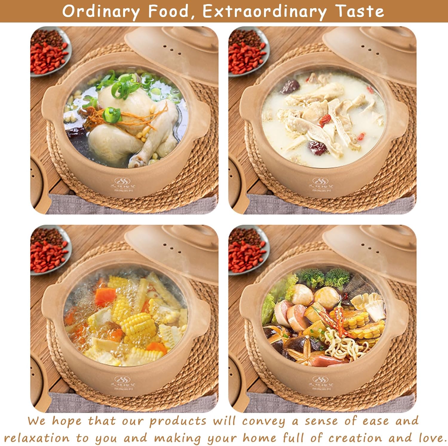 Natural Terracotta Casserole with Lids Clay Pots for Cooking Hot Pot Dolsot Bibimbap and Soup, Unglazed Earthenware Rice Pots (2.64QT/2500ml)