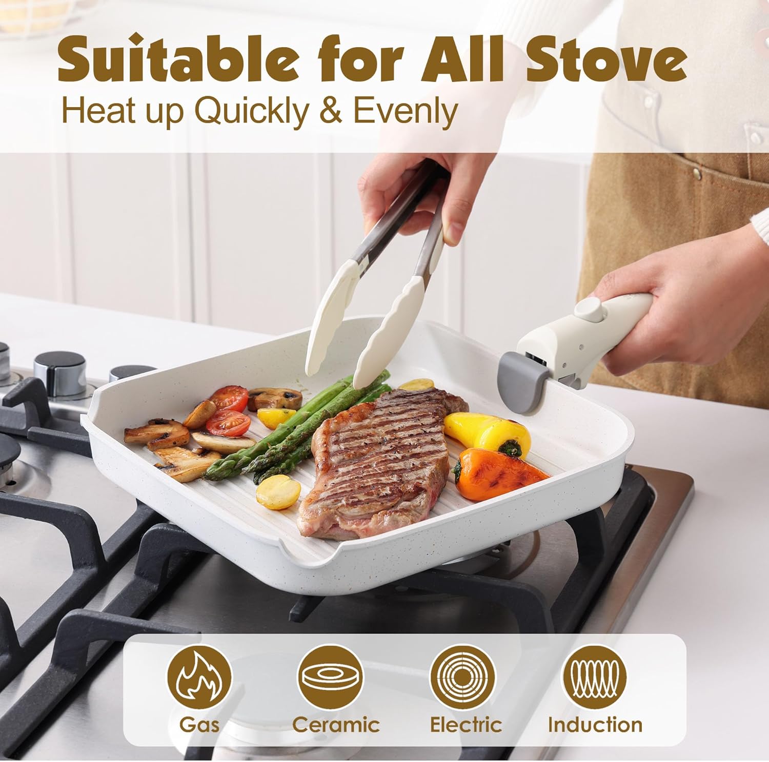 SENSARTE 17 Piece Pots and Pans Set, Nonstick Detachable Handle Cookware, Induction Kitchen Cookware Set with Removable Handle, Healthy Non Stick RV Cookware, Dishwasher ＆ Oven Safe, (Black)