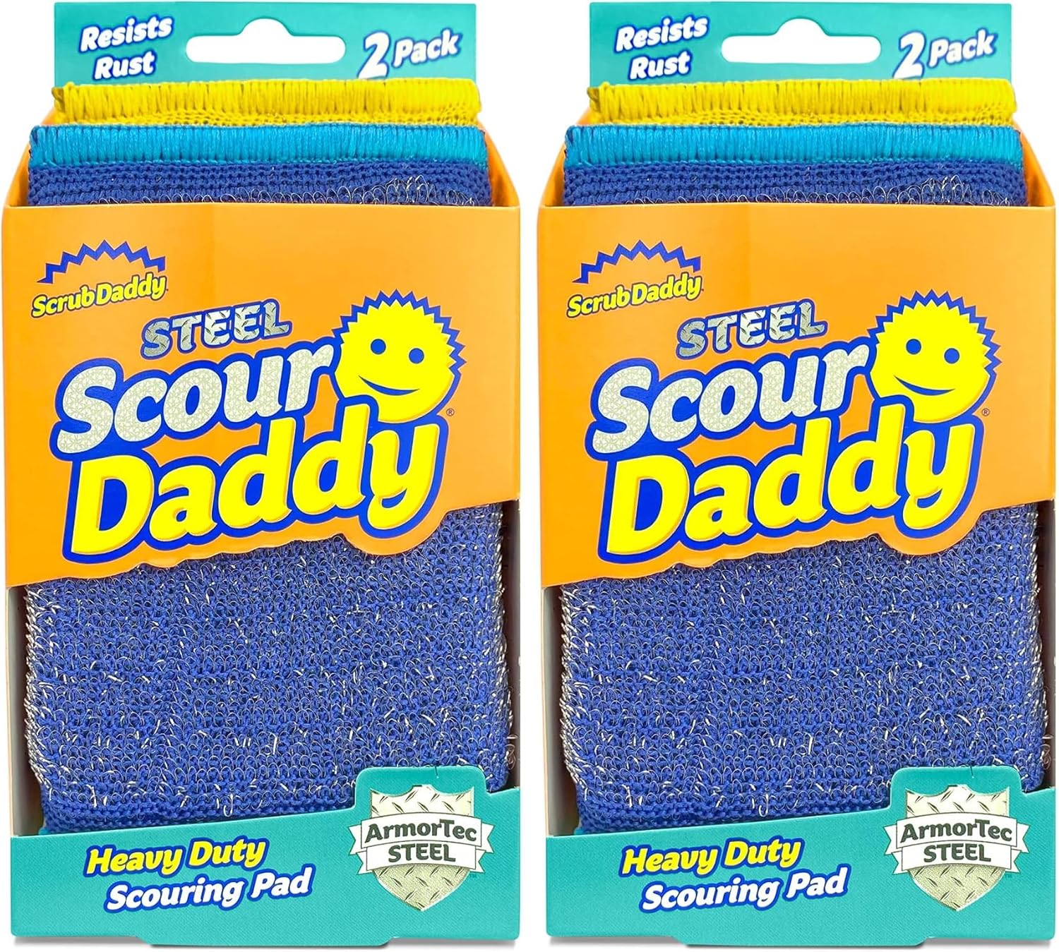 Scrub Daddy Steel Scouring Pad - ArmorTec Steel Fibres Woven in for the Toughest Scouring Jobs - 2 Scouring Pads